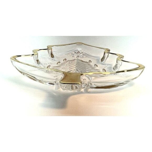 Vintage Mikasa Yuletide Crystal Dish Christmas Tree Shaped With Gold Trim Japan - Picture 6 of 8